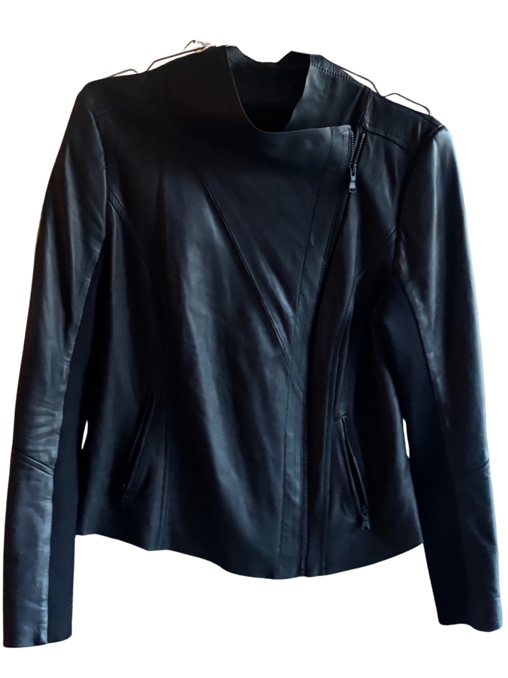 Trouvé Asymmetric Raw Edge Soft Leather Draped Moto Jacket Black - Size M